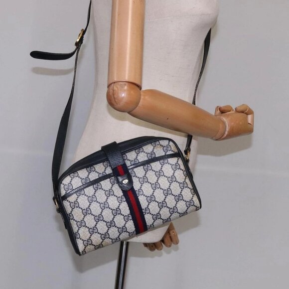 GUCCI GG Supreme Sherry Line Shoulder Bag PVC Navy Red - Picture 1 of 15